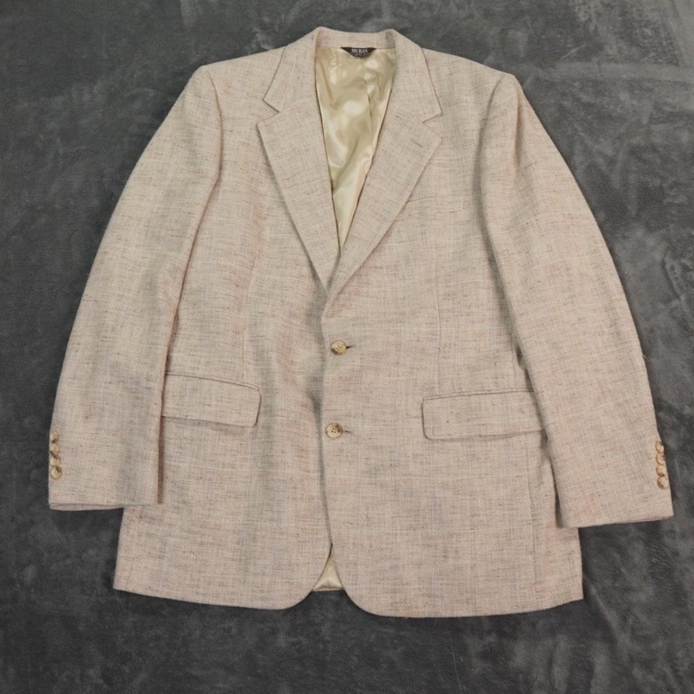 VTG Bill Blass Blazer Mens 42 Long? Sport Coat Beige Textured Linen? USA Made